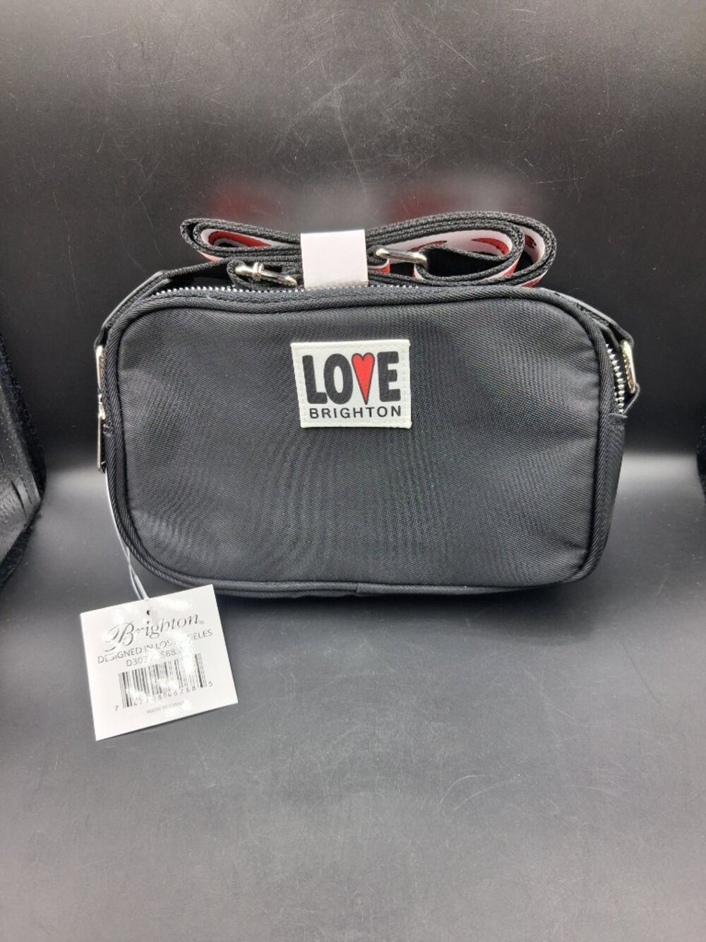 NWT Brighton HANDBAG LOVE ESSENTIALS Nylon BLACK CROSSBODY BAG Heart Strap